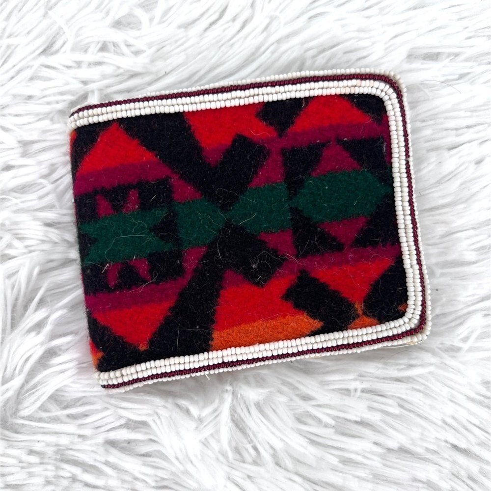 Wool Blanket Covered Wallet with Hand Beaded Edging Native‎ American